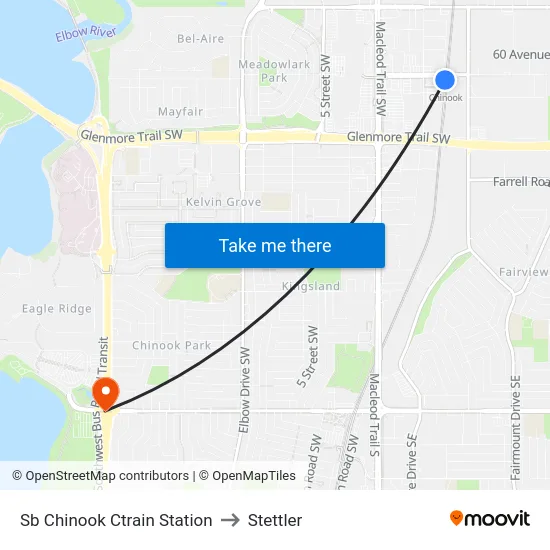 Sb Chinook Ctrain Station to Stettler map