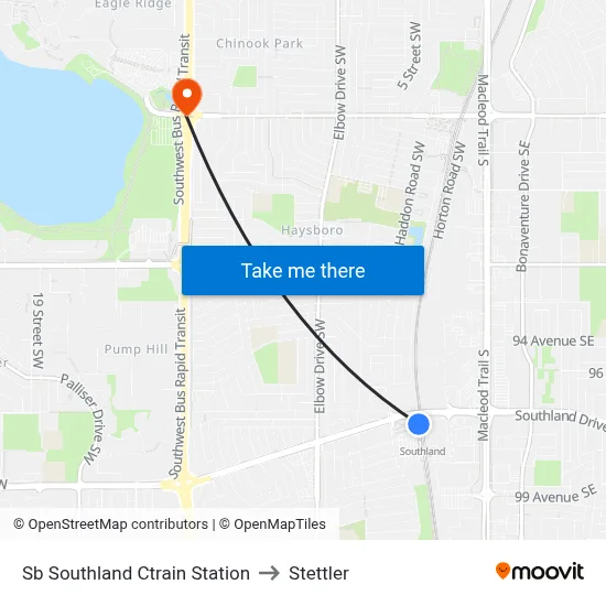 Sb Southland Ctrain Station to Stettler map