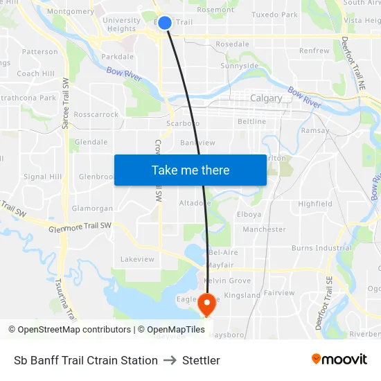 Sb Banff Trail Ctrain Station to Stettler map