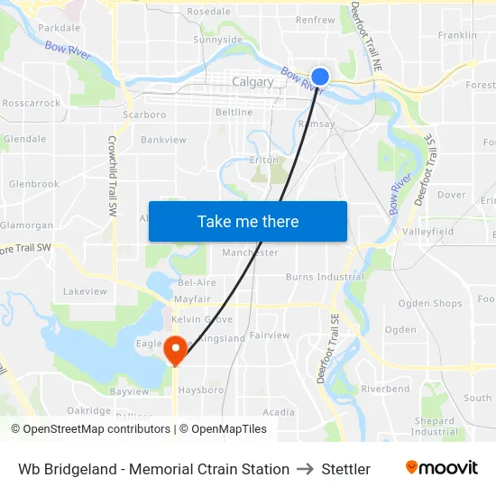 Wb Bridgeland - Memorial Ctrain Station to Stettler map