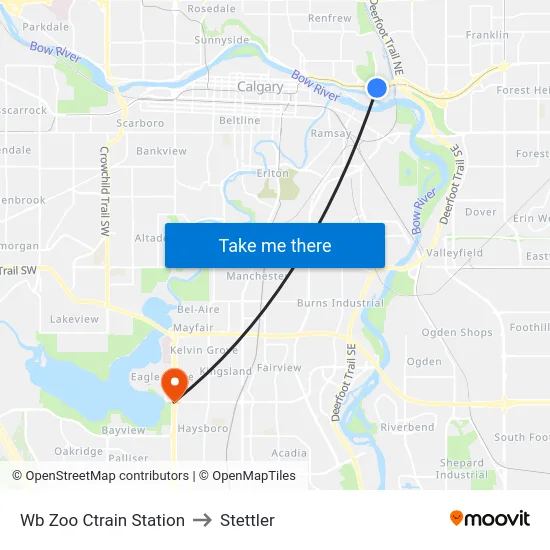 Wb Zoo Ctrain Station to Stettler map