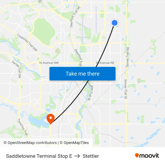Saddletowne Terminal Stop E to Stettler map