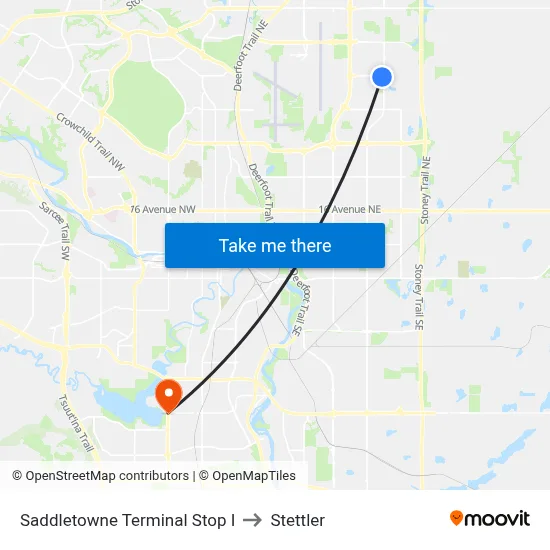 Saddletowne Terminal Stop I to Stettler map