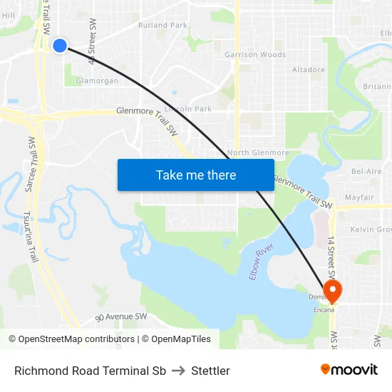 Richmond Road Terminal Sb to Stettler map