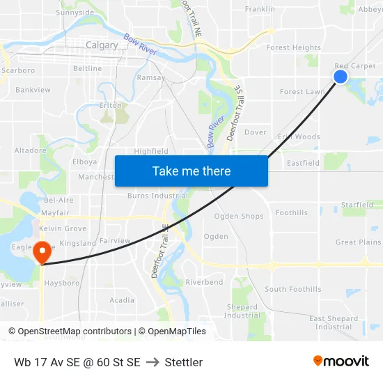 Wb 17 Av SE @ 60 St SE to Stettler map