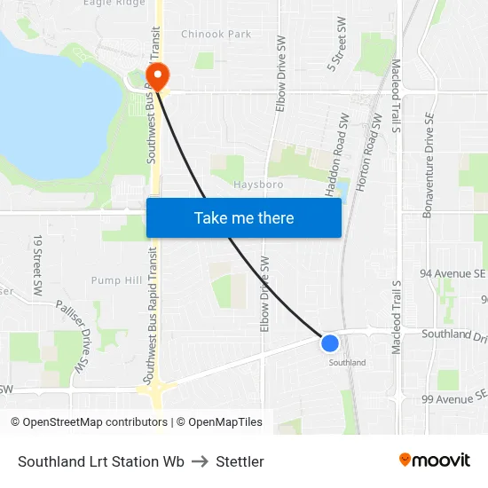 Southland Lrt Station Wb to Stettler map