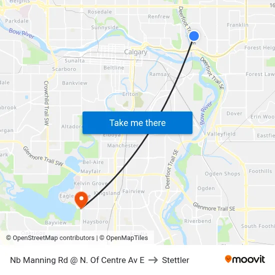 Nb Manning Rd @ N. Of Centre Av E to Stettler map