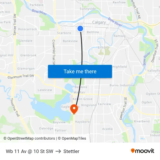 Wb 11 Av @ 10 St SW to Stettler map