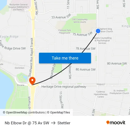 Nb Elbow Dr @ 75 Av SW to Stettler map