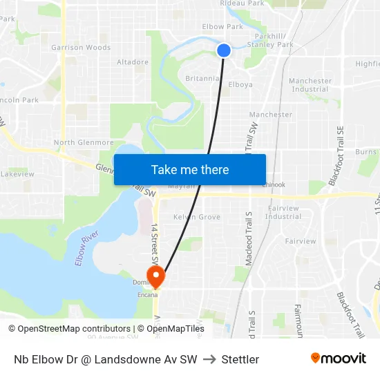 Nb Elbow Dr @ Landsdowne Av SW to Stettler map