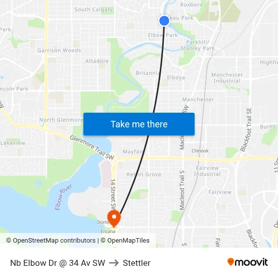 Nb Elbow Dr @ 34 Av SW to Stettler map