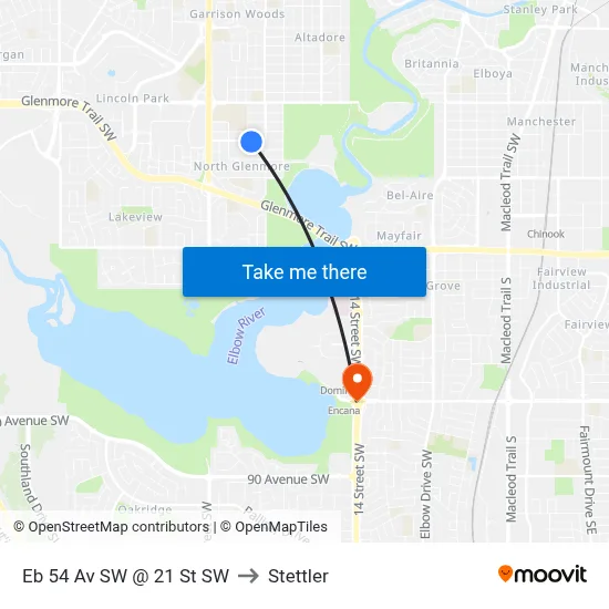 Eb 54 Av SW @ 21 St SW to Stettler map