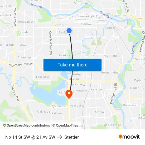 Nb 14 St SW @ 21 Av SW to Stettler map