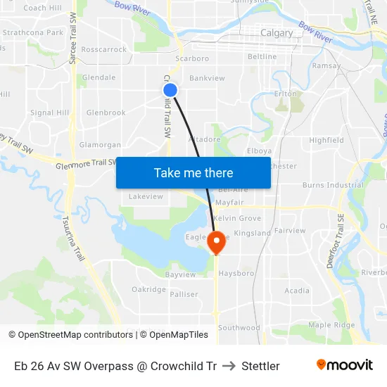 Eb 26 Av SW Overpass @ Crowchild Tr to Stettler map