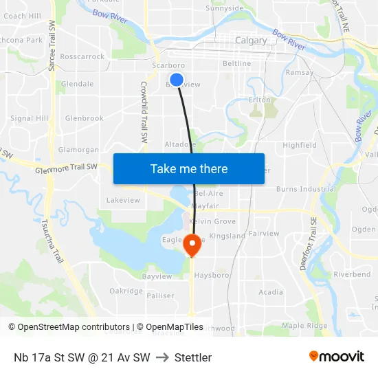 Nb 17a St SW @ 21 Av SW to Stettler map