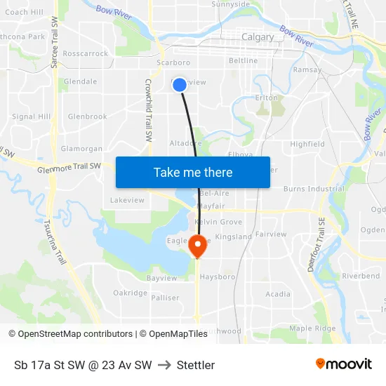 Sb 17a St SW @ 23 Av SW to Stettler map