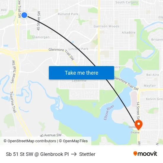 Sb 51 St SW @ Glenbrook Pl to Stettler map