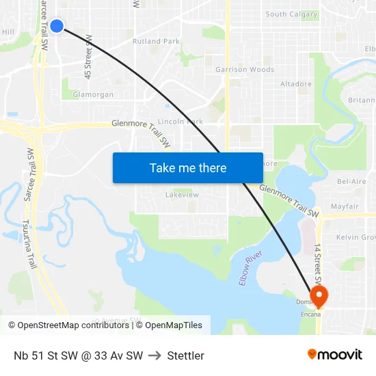Nb 51 St SW @ 33 Av SW to Stettler map