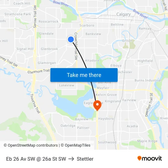 Eb 26 Av SW @ 26a St SW to Stettler map