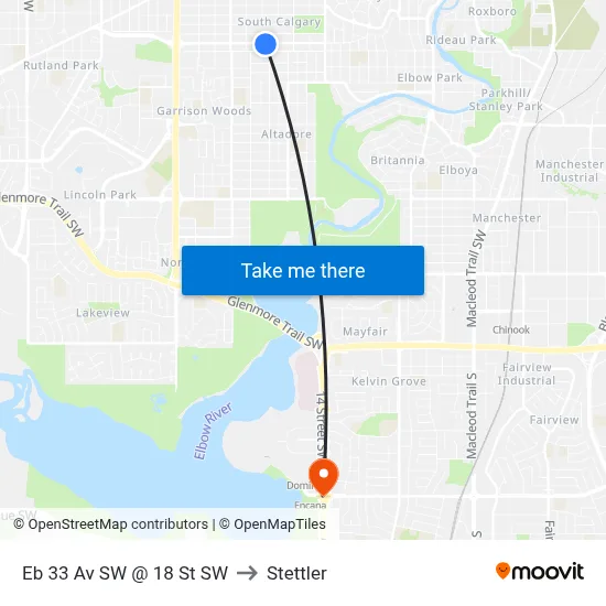 Eb 33 Av SW @ 18 St SW to Stettler map