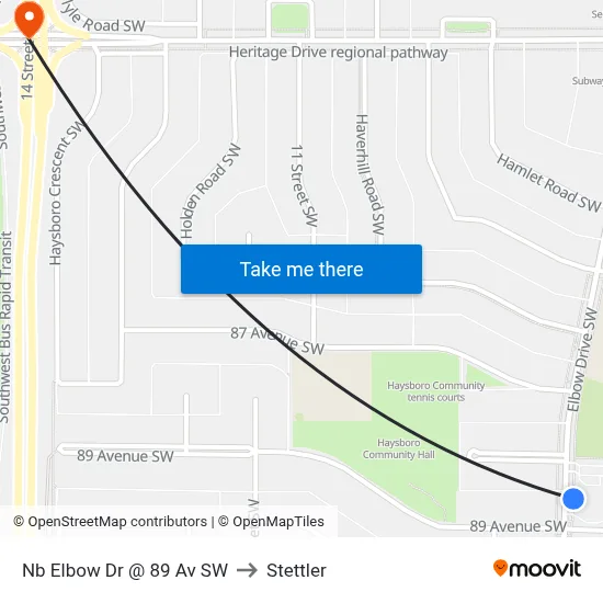Nb Elbow Dr @ 89 Av SW to Stettler map