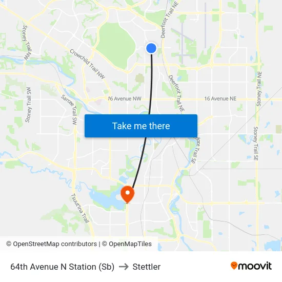 64th Avenue N Station (Sb) to Stettler map