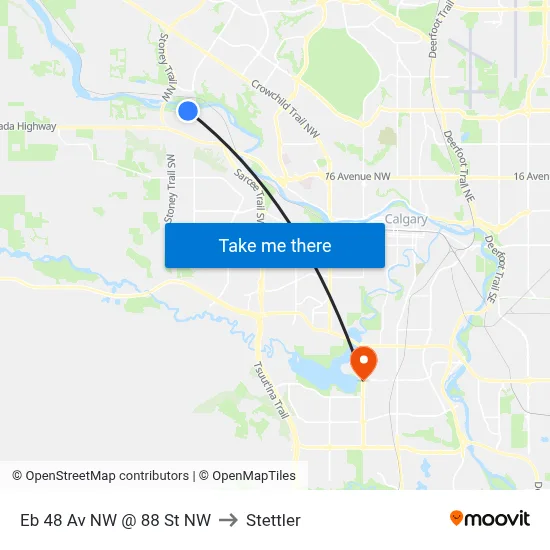 Eb 48 Av NW @ 88 St NW to Stettler map