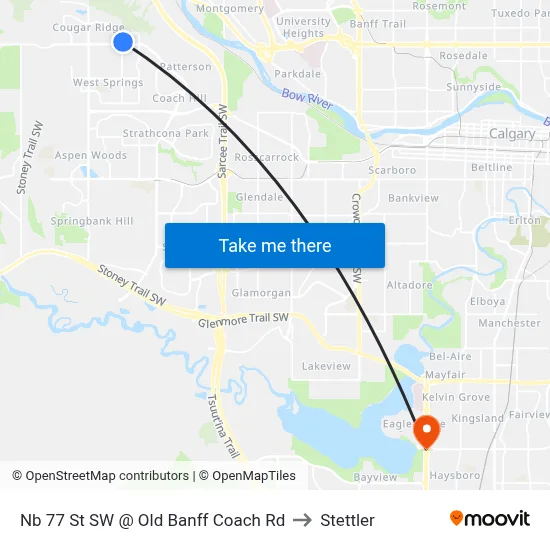 Nb 77 St SW @ Old Banff Coach Rd to Stettler map