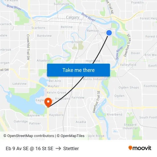 Eb 9 Av SE @ 16 St SE to Stettler map