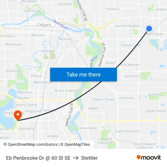 Eb Penbrooke Dr @ 60 St SE to Stettler map