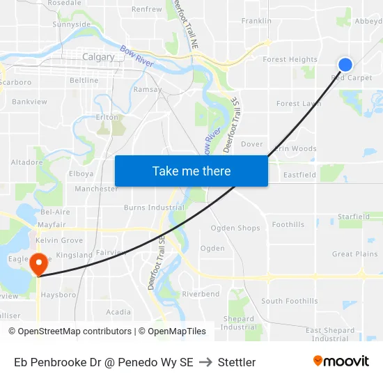 Eb Penbrooke Dr @ Penedo Wy SE to Stettler map