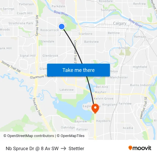 Nb Spruce Dr @ 8 Av SW to Stettler map