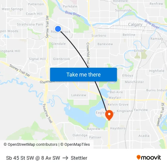 Sb 45 St SW @ 8 Av SW to Stettler map
