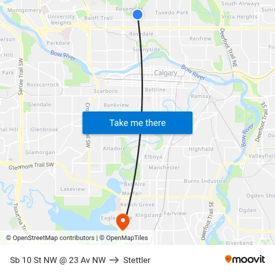 Sb 10 St NW @ 23 Av NW to Stettler map