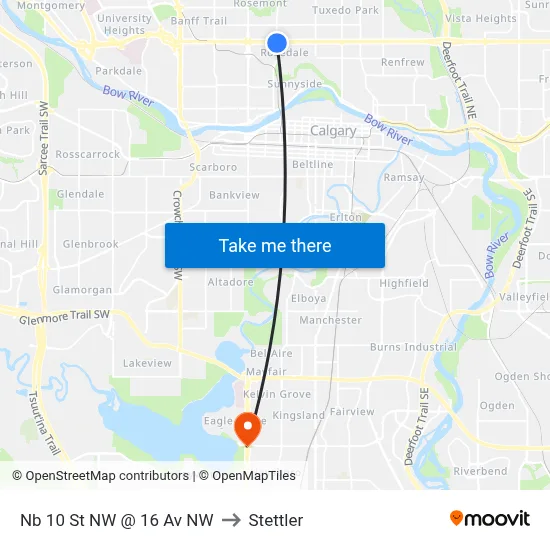 Nb 10 St NW @ 16 Av NW to Stettler map