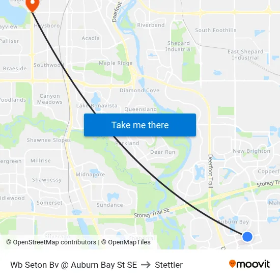Wb Seton Bv @ Auburn Bay St SE to Stettler map