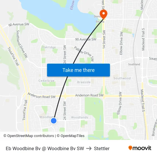 Eb Woodbine Bv @ Woodbine Bv SW to Stettler map