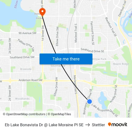 Eb Lake Bonavista Dr @ Lake Moraine Pl SE to Stettler map
