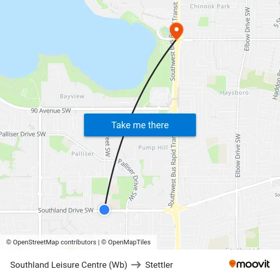 Southland Leisure Centre (Wb) to Stettler map