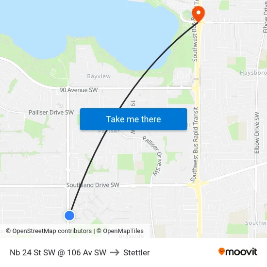 Nb 24 St SW @ 106 Av SW to Stettler map