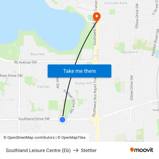 Southland Leisure Centre (Eb) to Stettler map