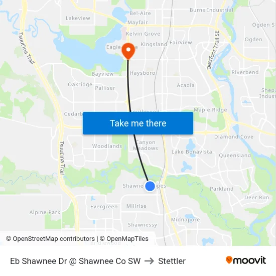 Eb Shawnee Dr @ Shawnee Co SW to Stettler map