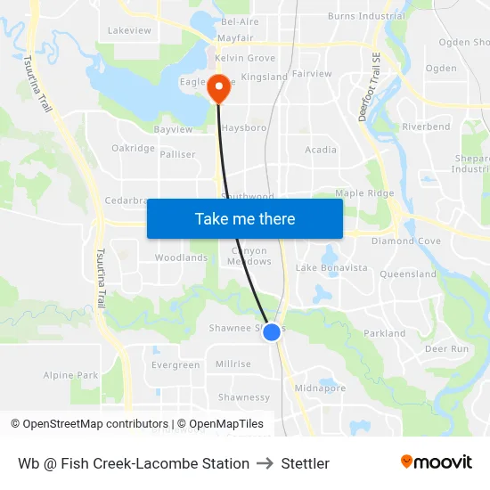 Wb @ Fish Creek-Lacombe Station to Stettler map