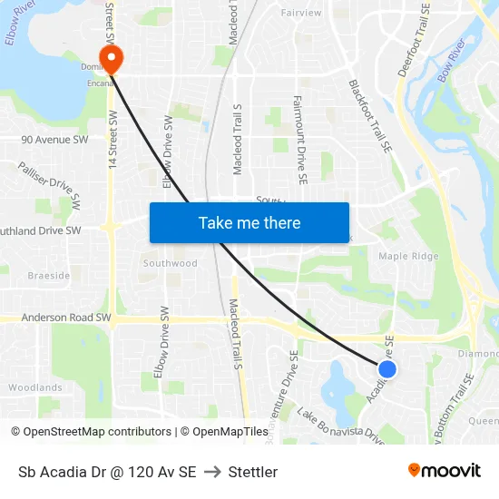 Sb Acadia Dr @ 120 Av SE to Stettler map