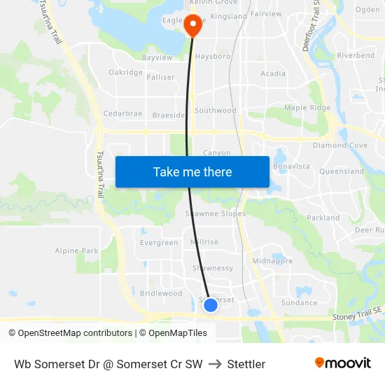 Wb Somerset Dr @ Somerset Cr SW to Stettler map