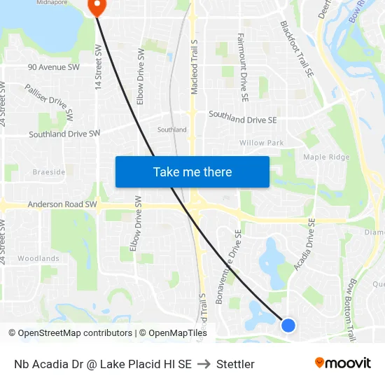 Nb Acadia Dr @ Lake Placid Hl SE to Stettler map