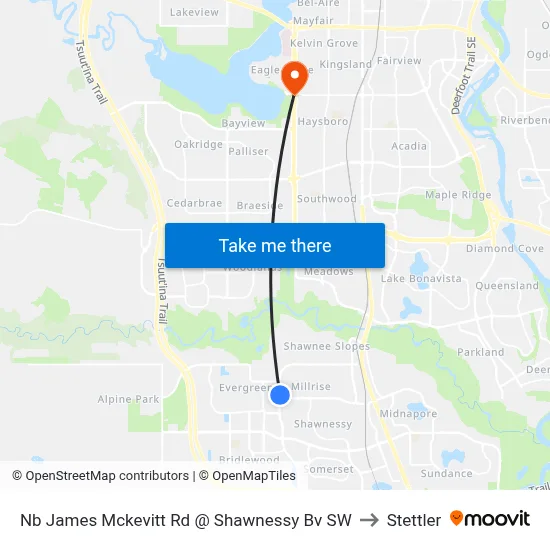 Nb James Mckevitt Rd @  Shawnessy Bv SW to Stettler map