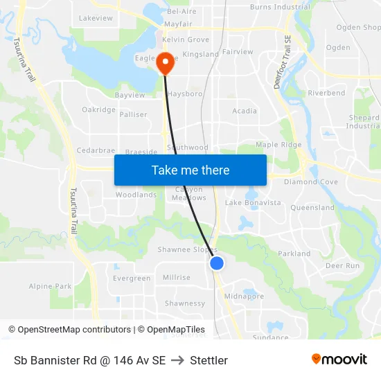 Sb Bannister Rd @ 146 Av SE to Stettler map