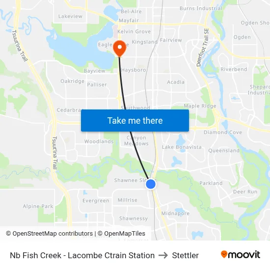 Nb Fish Creek - Lacombe Ctrain Station to Stettler map