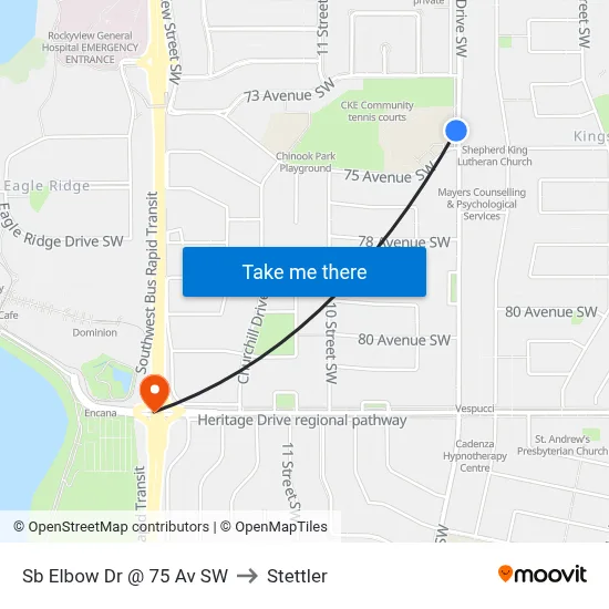 Sb Elbow Dr @ 75 Av SW to Stettler map